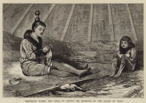 Mulher e criança de Esquimaux em Lievely (ou Godhavn) na ilha do disco de Alfred Chantrey Corbould