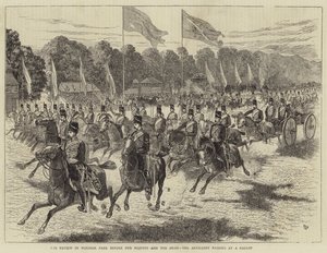 A Revisão em Windsor Park perante Sua Majestade e o Xá, a Artilharia passando num Galope (gravura) de Alfred Chantrey Corbould