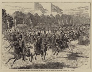A revisão no parque de Windsor antes de sua majestade e o xá, a artilharia que passa em um galope de Alfred Chantrey Corbould