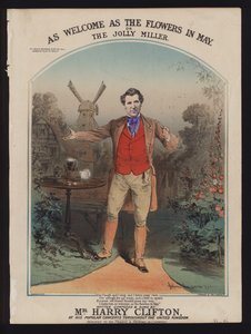 As Welcome as the Flowers in May, ou The Jolly Miller, composta e cantada por Harry Clifton, capa da partitura vitoriana de Alfred Concanen