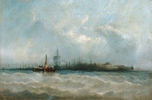 Nova York do porto mostrando a bateria e o jardim do castelo, 1858. de Alfred Copestick