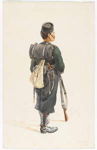 Rifleman do 4º Regimento Gurkha em ordem de marcha, 1890