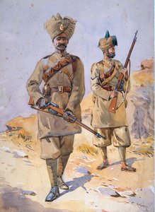 Soldados do 30º Punjabis, Awan e Infantaria do 20º Duque de Cambridge, ilustração para &39;Exércitos da Índia&39; do major GF MacMunn, publicada em 1911, 1908 de Alfred Crowdy Lovett