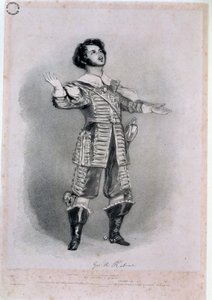 Giovanni Battista Rubini (1794-1854) como Arturo em &39;I Puritani&39;, cópia da prova de &39;Recordações da Ópera Italiana&39;, gravada por Richard James Lane (1800-72), 1836 (ver 123979 para cor) de Alfred Edward Chalon