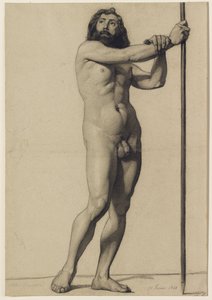 Estudo de figura acadêmica: nu masculino segurando uma equipe, 1844