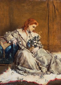 Devaneio, jovem ruiva com otomano azul de Alfred Emile Stevens