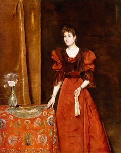 Senhora elegante, segurando um leque, 1893 de Alfred Emile Stevens