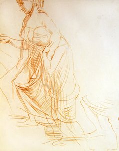Estudo de duas figuras, uma de pé e outra de joelhos, c.1850 (giz vermelho sobre papel) (ver 366413 para verso)