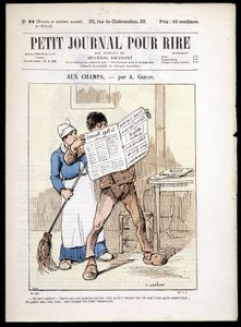 Homem a ler um jornal: "" aux Champs" de A. grévin- in "Le Petity Journal pour rire" n¡22, n.d. de Alfred Grevin