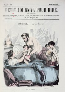 Calor Caloroso: O Banho da Família, capa de &39;Le Petit Journal pour Rire&39;, c.1860 de Alfred Grevin