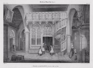 Tela de madeira talhada da Capela de Notre Dame de Lambader, Plouvorn, Bretanha, França (litho) de Alfred Guesdon