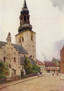 Dinamarca: Catedral de Aalborg, Jutlândia do Norte (cor litho) de Alfred Heaton Cooper