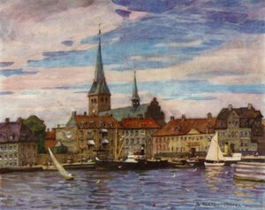 Dinamarca: Helsingor, O "Elsinore" de Shakespeare (cor litho) de Alfred Heaton Cooper