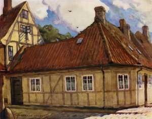 Dinamarca: Odense, O local de nascimento de Hans Andersen (cor litho) de Alfred Heaton Cooper