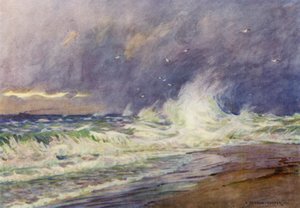 Dinamarca: O Skaw, Encontro do Mar do Norte e Kattegat (lito a cores) de Alfred Heaton Cooper