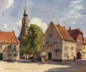 Dinamarca: Tonder, A Mediaeval Town in North Slesvig (cor litho) de Alfred Heaton Cooper