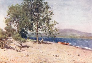 Região dos lagos: Lago Bassenthwaite, numa manhã de brisa (litografia a cores) de Alfred Heaton Cooper