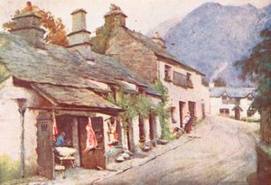 Distrito dos Lagos: Aldeia de Coniston, o antigo talho (litografia a cores) de Alfred Heaton Cooper
