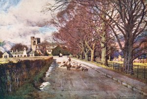 Região dos Lagos: Igreja de Crosthwaite, Keswick (litografia a cores) de Alfred Heaton Cooper
