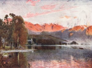 Região dos Lagos: Amanhecer, Coniston (litografia a cores) de Alfred Heaton Cooper
