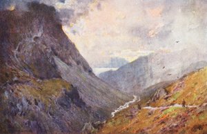 Região dos lagos: Honister Pass e Buttermere (litografia a cores) de Alfred Heaton Cooper