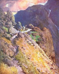 Região dos lagos: Perto do topo do Styhead Pass, Wastdale (litografia a cores) de Alfred Heaton Cooper