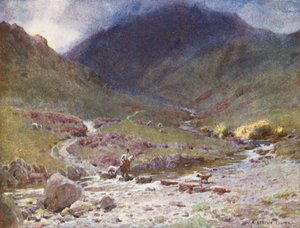 Região dos lagos: Stepping-stones, Far Easedale, Grasmere (litografia a cores) de Alfred Heaton Cooper
