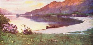 Região dos Lagos: Ullswater, Silver Strand, afterglow (litografia a cores) de Alfred Heaton Cooper