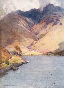 Região dos Lagos: Wastwater e Scawfell (litografia a cores) de Alfred Heaton Cooper