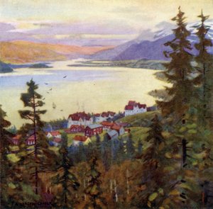 Lago e Aldeia de Are de Alfred Heaton Cooper