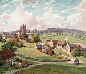 Mells Village, Perto de Frome (cor litho) de Alfred Heaton Cooper