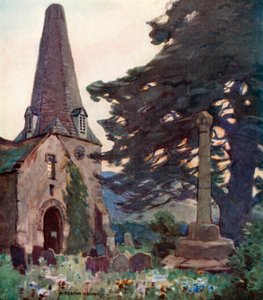 Porlock Church and Cross (cor litho) de Alfred Heaton Cooper
