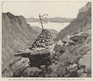 O Arran Murder, o Stone Cairn, erguido sobre o local onde o corpo de Rose foi encontrado de Alfred Heaton Cooper