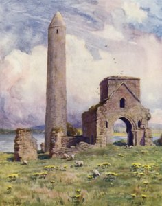 A, torre redonda, e, abadia, Devenish, ilha de Alfred Heaton Cooper
