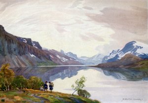 Vista, de, estação turística, Saltoluokta, lapland de Alfred Heaton Cooper
