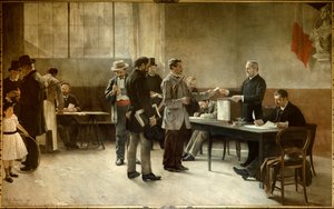 Sufrágio universal Uma mesa de voto em 1891. Pintura de Alfred Bramtot (1852-1894) 1891 les Lilas, Câmara Municipal de Alfred-Henri Bramtot