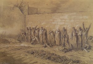Execução no cemitério de Mur des Federes, Pere-Lachaise, 28 de maio de 1871 (giz marrom e lavagem aumentada com guache branco sobre papel sépia)