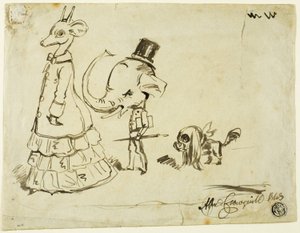 Caricatura de homem, mulher e cachorro de Alfred Henry Forrester