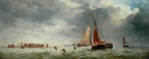 Praia de Scheveningen (óleo sobre painel) de Alfred Herbert