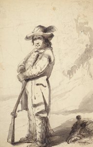 A Rocky Mountain Trapper, Bill Burrow, c.1837 (lápis, caneta e tinta e aguada no papel) de Alfred Jacob Miller