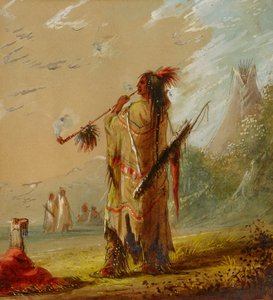 Um índio Shoshonee fumando, ca. década de 1860.