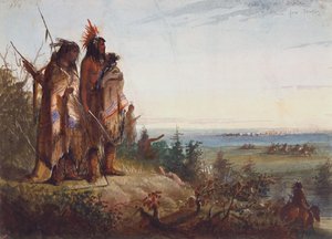 Atravessando a Divisa ou Caçadores Sedentos Correndo para o Rio, c.1837 (aquarela sobre papel) de Alfred Jacob Miller