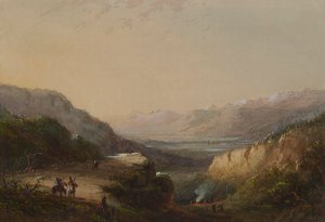 Vista distante do lago (Montanha dos Ventos) de Alfred Jacob Miller