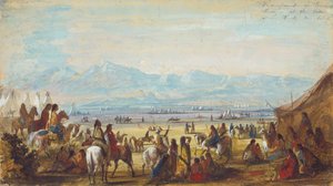 Acampamento no Rio Verde na Base das Montanhas Rochosas, c.1837 (lápis, aguarela e guache sobre papel) de Alfred Jacob Miller