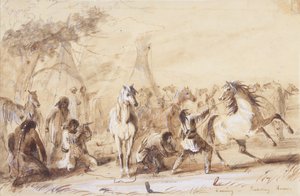 Noite, Cavalos de Piquete, c.1837 (lápis, aguarela e guache sobre papel) de Alfred Jacob Miller
