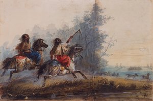 Fêmeas, Tribo Serpente, Cavalos Condutores, c.1837 (lápis, aguarela e guache sobre papel) de Alfred Jacob Miller