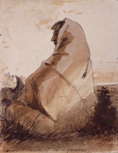 Luto Indiano sobre um Túmulo, Marcado por um Crânio de Búfalo, c.1837 (lápis, caneta e tinta e lavagem sobre papel) de Alfred Jacob Miller