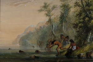 Mulheres índias: a nadar de Alfred Jacob Miller