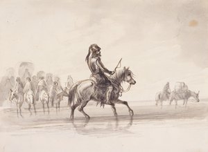 Jim Bridger, em um terno de armadura inglesa, c.1837 (caneta e tinta e aguada no papel) de Alfred Jacob Miller
