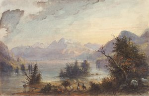Lake Scene, Rocky Mountains, c.1837 (aguarela sobre papel) de Alfred Jacob Miller